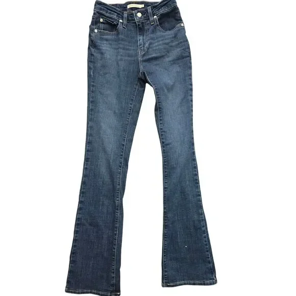 Levi’s 725 High Rise Bootcut Jeans 26 XS Dark Wash Stretch Y2K Flare - Picture 2 of 10